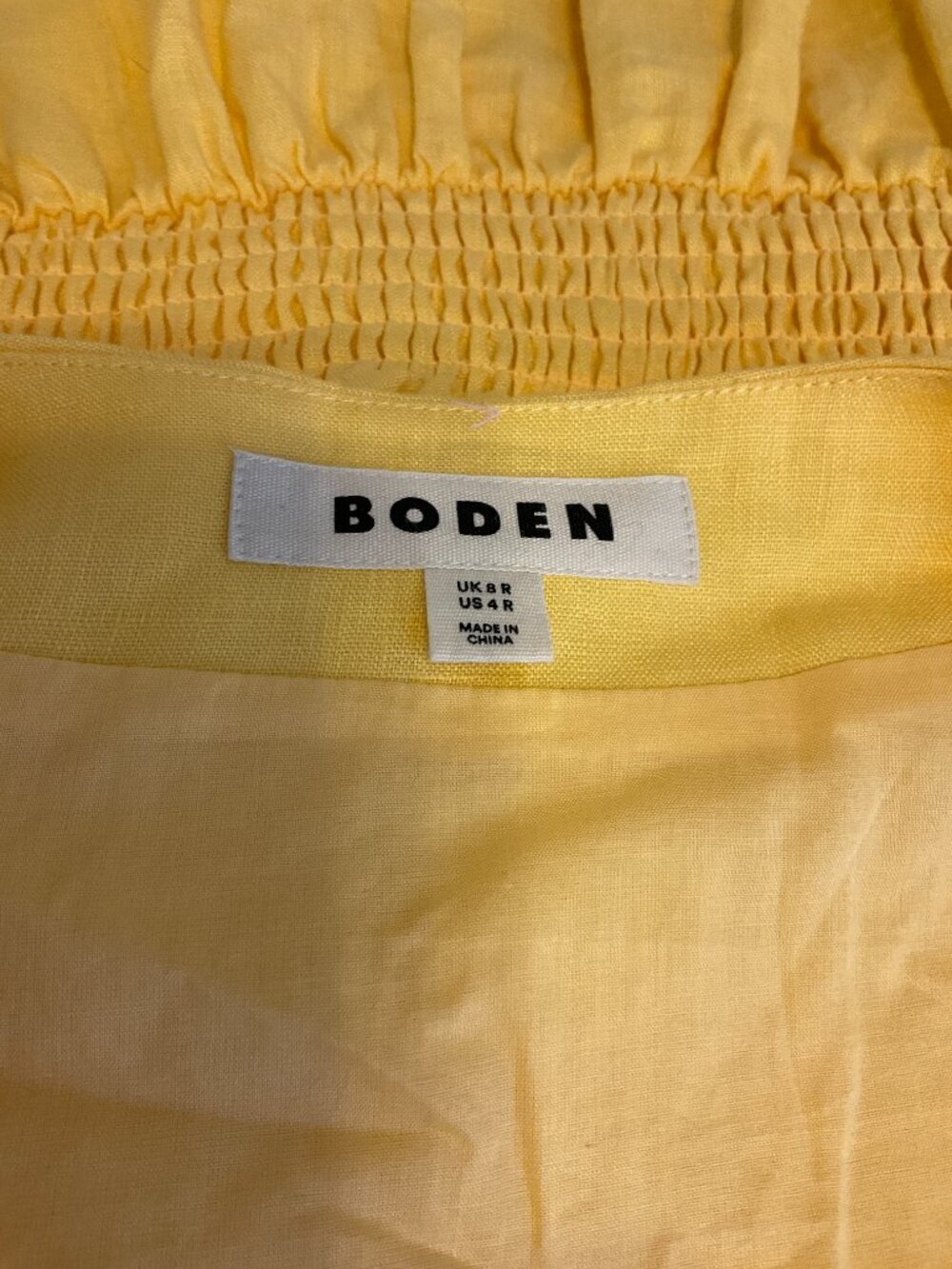Boden Anne Linen Tiered Midi Dress US 4R Yellow Short Puff Sleeve V-Neck - Picture 10 of 10